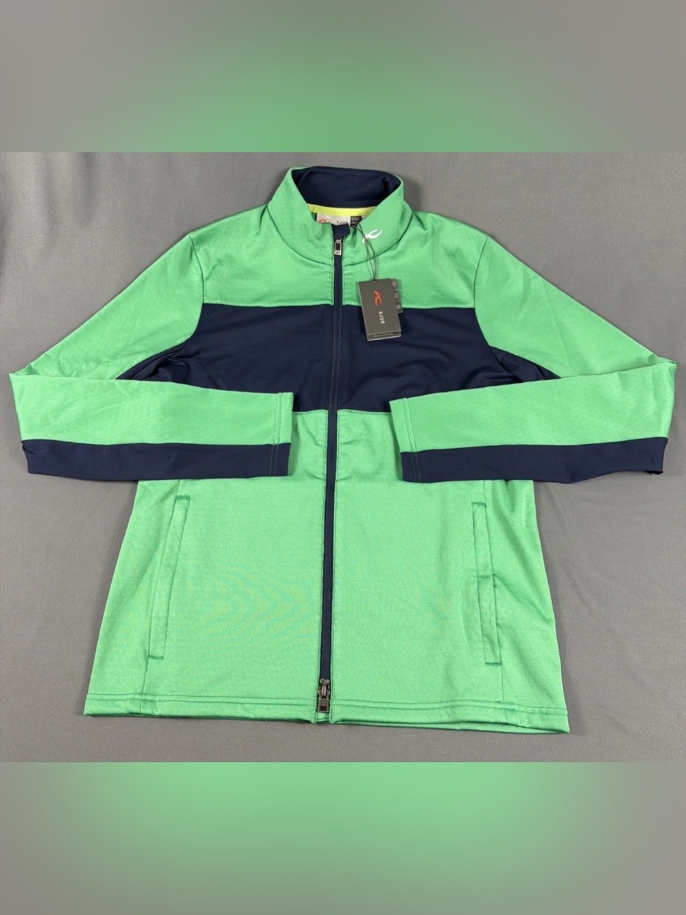 KJUS Golf Jacket Dane Midlayer Small Green Navy Polyester Spandex NWT MSRP $279